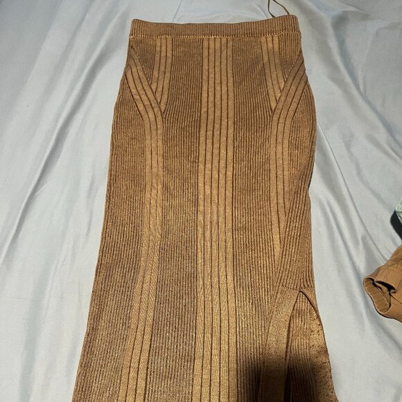 French Connection Mari Brown Side Slit Long Dressy Pencil Skirt - Picture 3 of 8